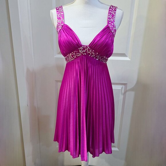 Morgan & Co. ✦ Fuchsia Strapless Dress ✦ Pleated Sequin Mini Sz XS NWOT - Picture 3 of 17